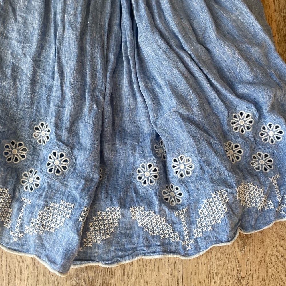 Light Blue Embroidered Tie-Strap Midi Dress - Picture 4 of 11